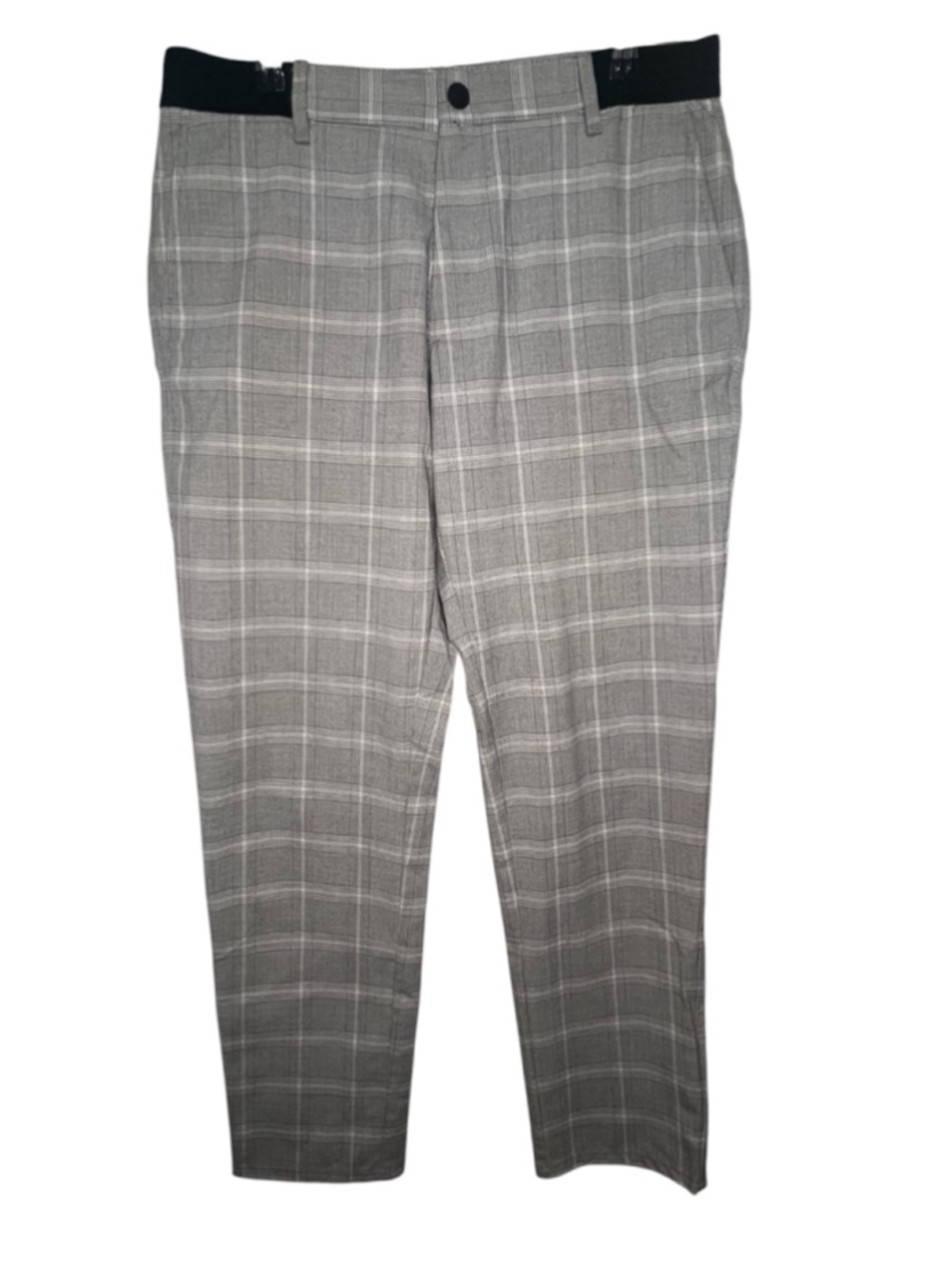 Zara Grey And White Stretchy Plaid Professional Office Tapered Ankle Trousers
